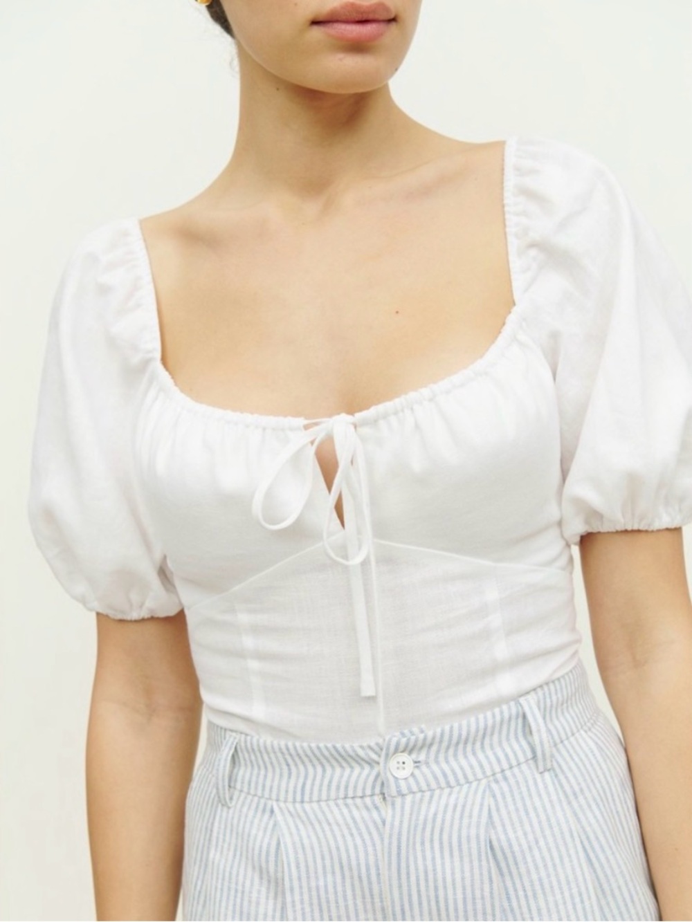 Reformation Rory Linen Top In White Size 2 - Picture 3 of 8